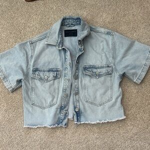 All Saints Tove Cropped Oversized Jean Jacket/Shirt Short Sleeves Medium